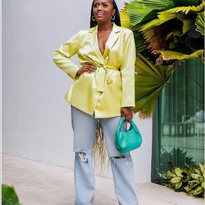 The Drop Women's Pale Green Belted Satin Blazer by @tenickab Size S